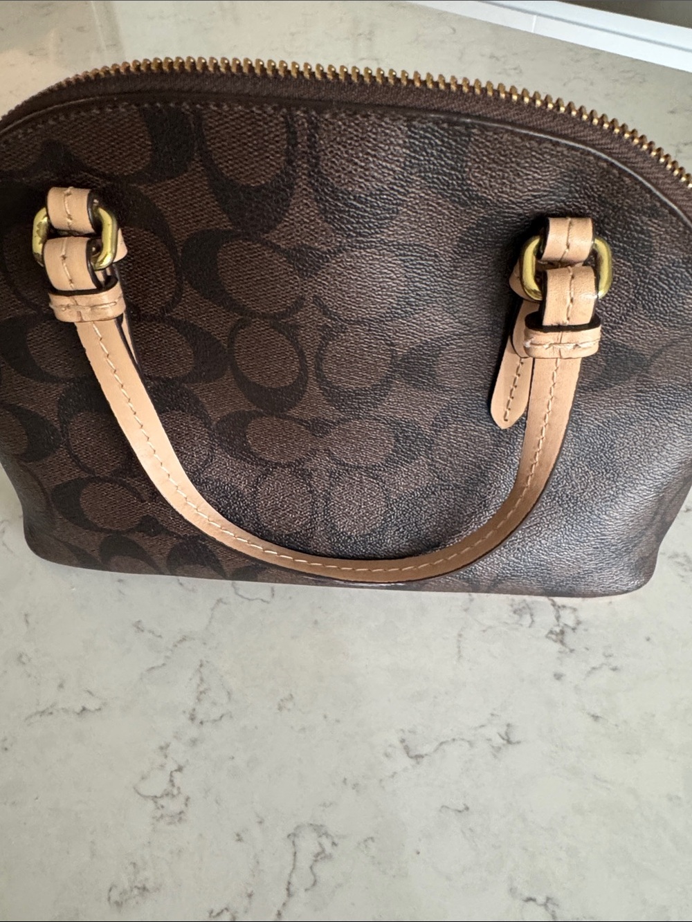Coach Brown Signature Dome Satchel with Tan Trim and Red Tag - Picture 4 of 9